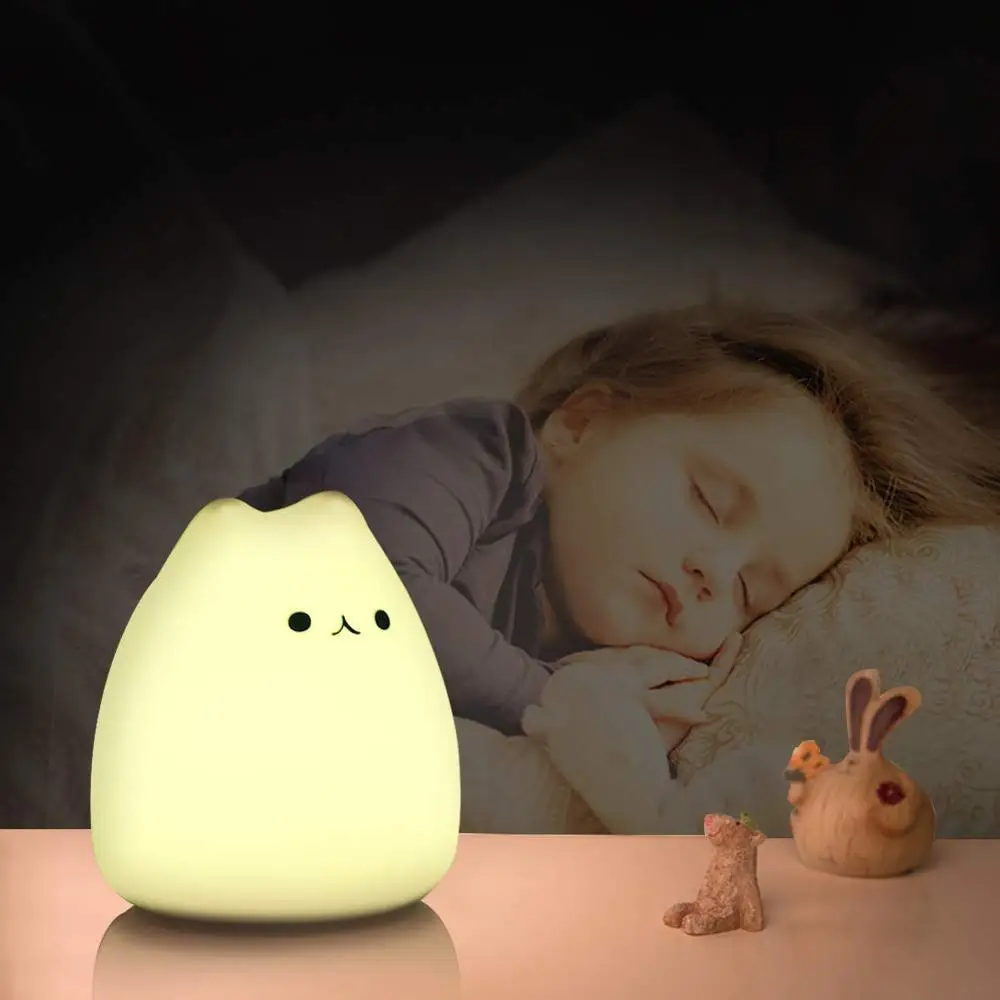 

Silicone Touch Pat Sensor LED Night Light For Children Baby Kids 7 Colors 2 modes Cat LED Cute USB LED Night Lamp Home Decora