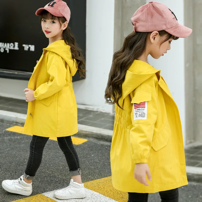 

Girls' Wind Coat Mid-length 2019 Spring And Autumn Big Boy Hooded Trench Coat Korean-style Kids' Overcoat