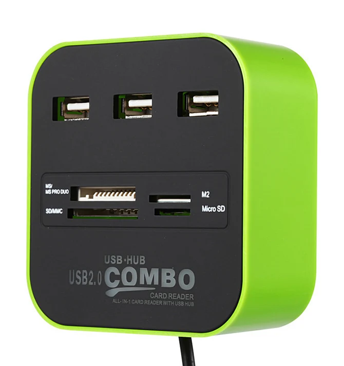 Магазин 3 порта разъем адаптера USB концентратор Combo USB2.0 Micro SD кардридер многопортовый usb-адаптер Поддержка Micro TF M2 MS MP MMC карта - Цвет: Зеленый