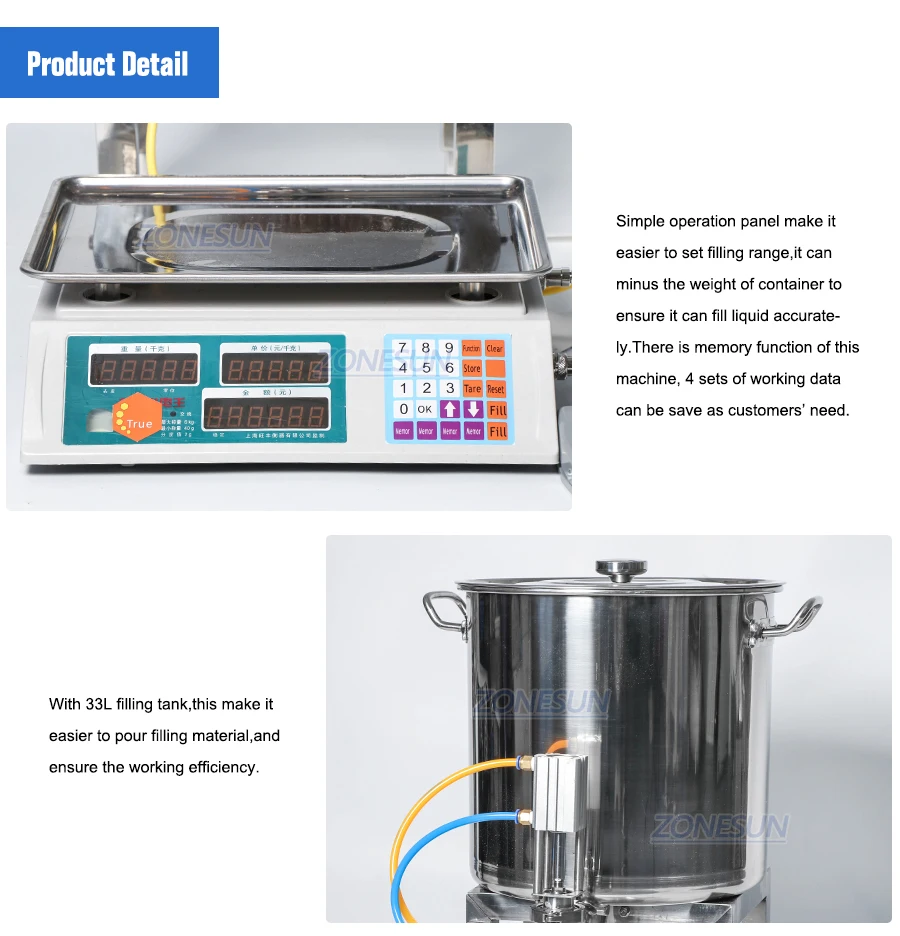 ZONESUN 50-2500g Máquina de pesagem de enchimento de pasta pneumática 