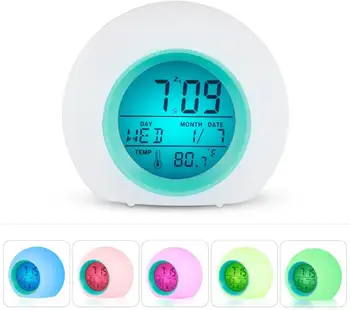 

LED Children Alarm Clock Light Digital Clock Thermometer 7 Colors Changing Light Night Glowing Clocks For Kids Table Desktop