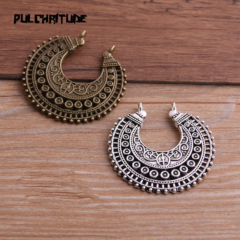 

PULCHRITUDE 4pcs 37*38mm Two Color Zinc Alloy Necklace Charm Jewelry DIY Hollow Moon Connector Pendant Necklace