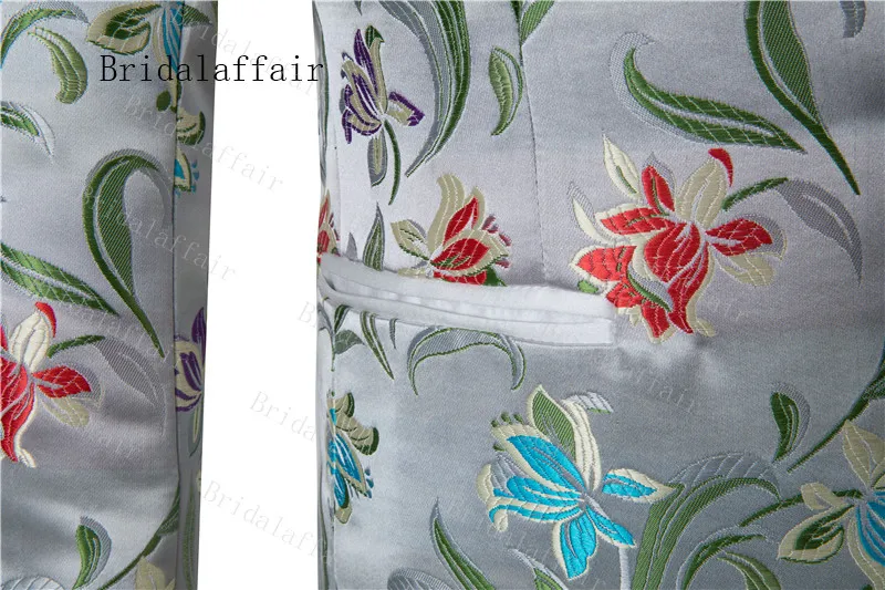 Bridalaffair элегантный узор орхидеи серебряный мужской костюм s Официальный Мужской костюм из 3 предметов торжественное платье мужской костюм набор мужской свадебный костюм