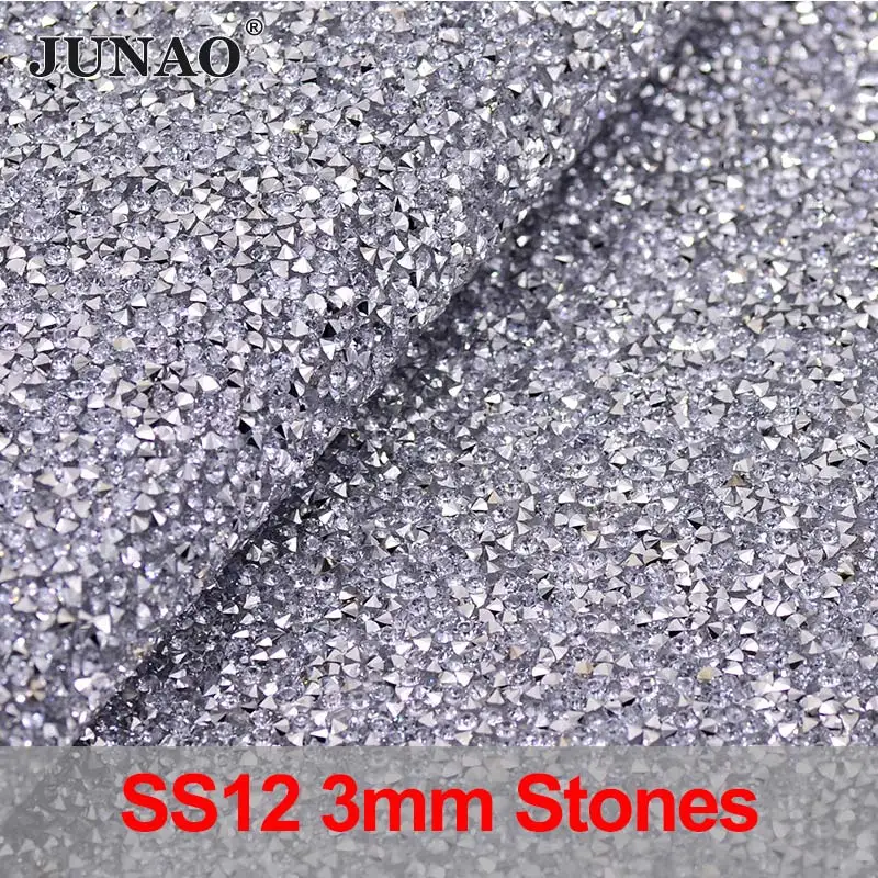 SS12 3mm Stones JUNAO SS38 8 мм блестящая Прозрачная Клейкая Стразы сетка отделка большой серебряный кристалл аппликация со стразами ткань сумка с лентой ювелирные изделия - Цвет: SS12 3mm Stones
