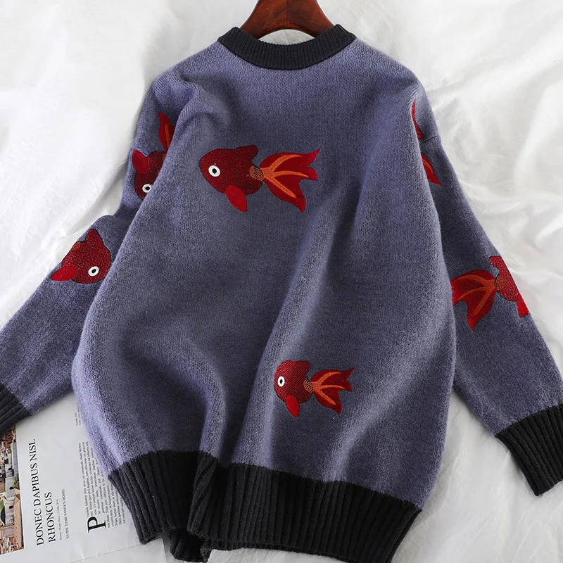 Neploe, свободный необычный стиль, контрастный цвет, пэчворк, Pull Femme Hiver, о-образный вырез, длинный рукав, Вязанный свитер с вышивкой 3D, пуловер 47773