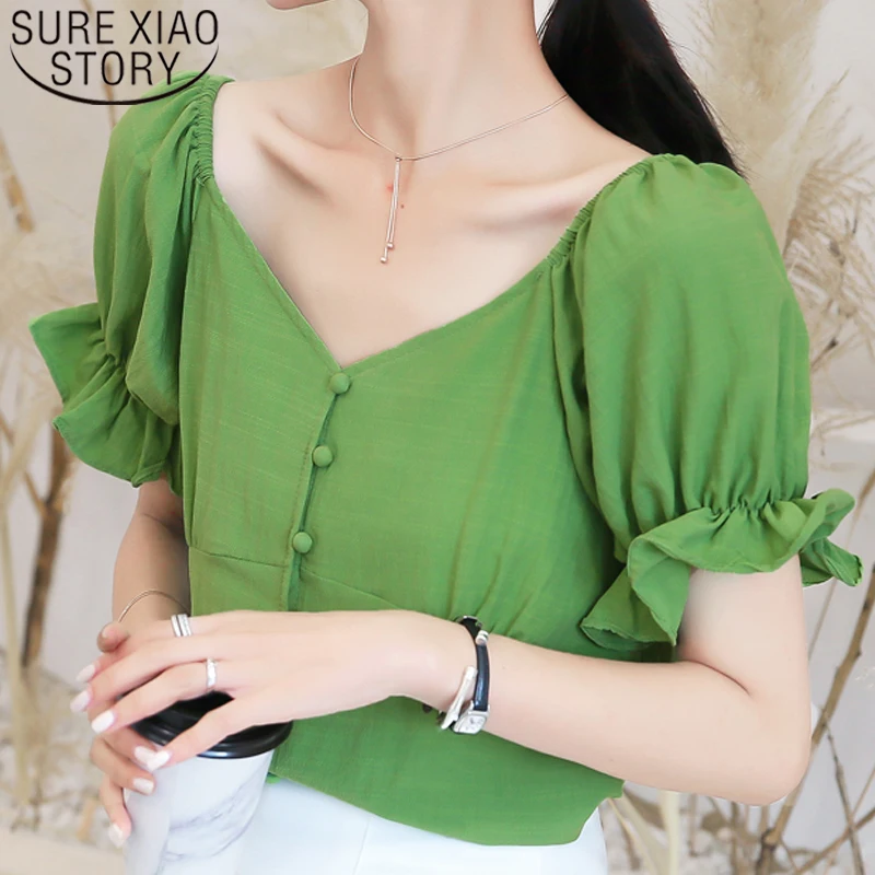 

New Fashion 2019 Summer Casual Women Blouse Short Sleeve V-neck Solid Women Clothing Womens Tops and Blouses Plus Size 5102 50