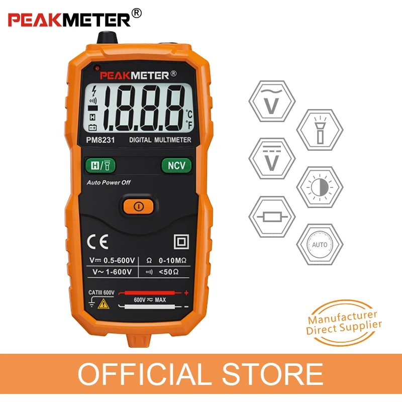 

PEAKMETER PM8231 Digital Multimeter Automatic Pocket Smart Voltmeter Portable Mini Current Resistance Strap Lighting