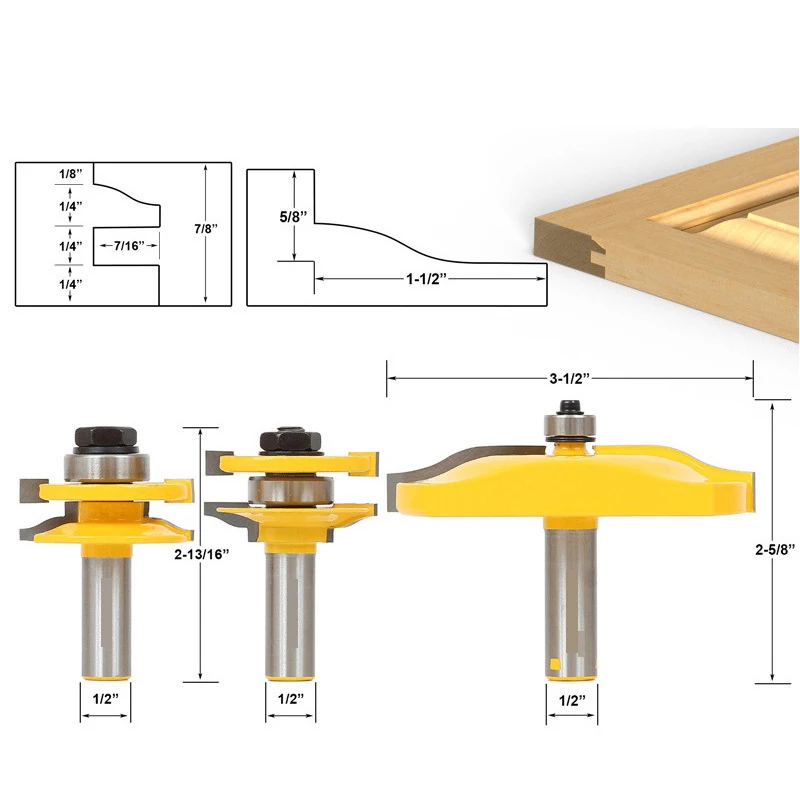 

Free shipping 3pcs 12.7mm Shank high quality Tongue & Groove Joint Assembly Router Bit Set 1/2" Stock Wood Cutting Tool