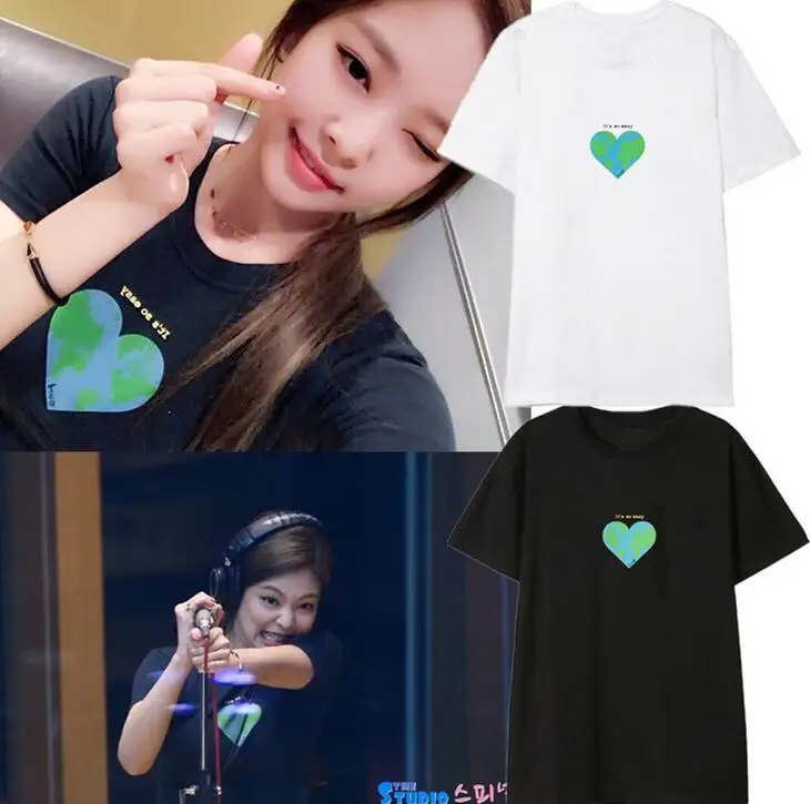 

Kpop blackpink jenny same love heart earth fashion loose t-shirt Kpop 100% Cotton High Quality T-shirt 2019 New Fashion TEE