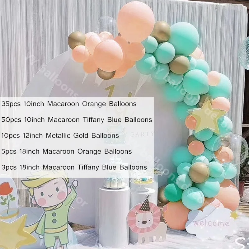 Tiffany Blue Balloon 1 арочный комплект для детей 103 шт. Macaroon Orange вечерние с днем рождения