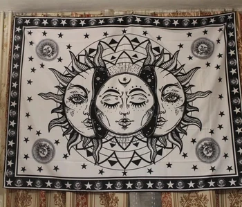 

Lannidaa Psychedelic Black White Sun Moon Mandala Tapestry Wall Hanging Boho Celestial Hippie Tapestries Wall Carpets 148X200CM