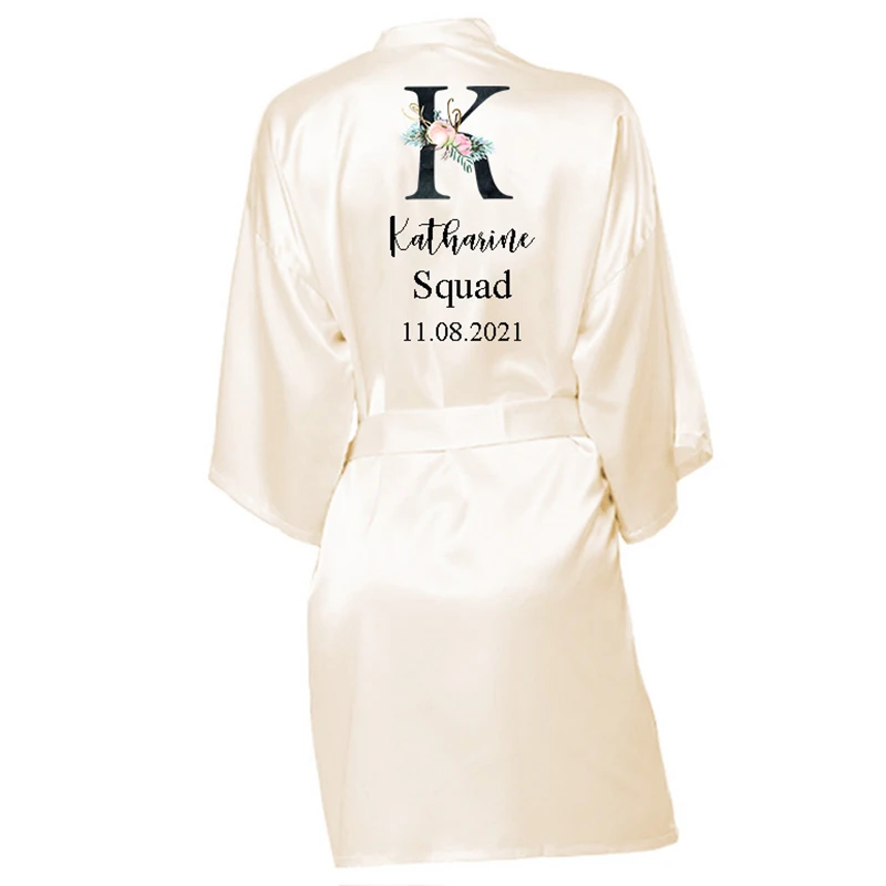 Personalized Flower Print Custom Name Bridal Party Robes Bridesmaid