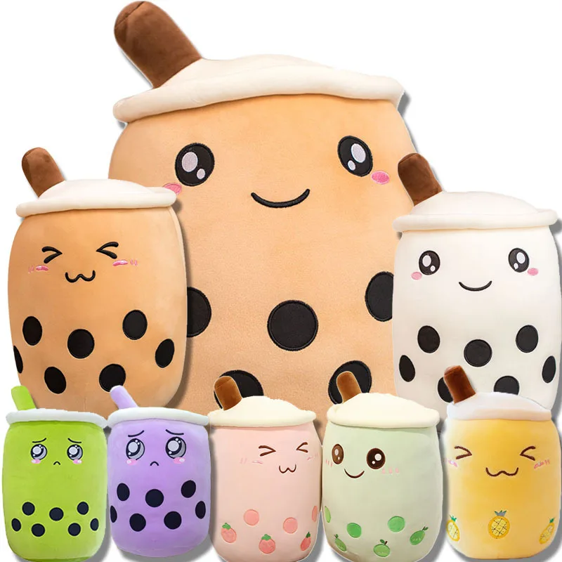 

24cm Cartoon Cute Bubble Tea Cup Plush Pillow with Suction Tubes Lifelike Stuffed Back Cushion Funny Boba Food Toys for Kids