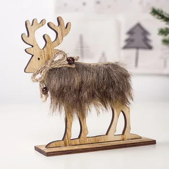 

3 Sizes Christmas Deer Wooden Xmas Tree Hairy Elk Pendants Ornaments For Home Christmas Party Decoration Supplies L