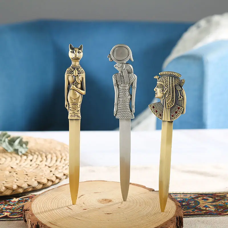 Creative Retro Egyptian Pyramid Pharaoh Knife Ancient Bronze Zinc Alloy Letter Opener Art Paper Knife