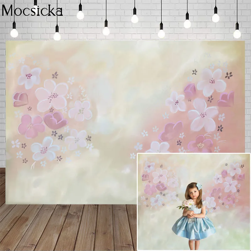

Mocsicka Flowers Photography Background Hand Drawn Style Light Yellow Backdrop Child Portrait Photo Decoration Props Studio