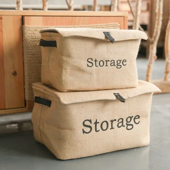

Foldable Retro Cotton Linen Covered Square Clothing Storage Box Sock Sweater Toy Magazine Tissues Sundry Home Storage Organizer