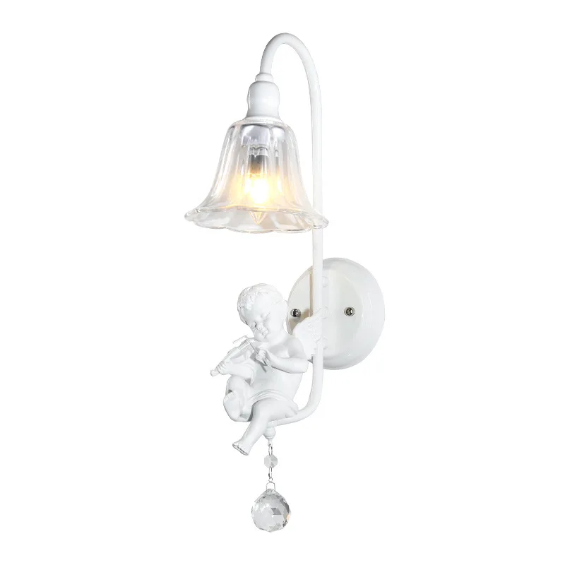 Modern Simple E14 Resin White Angel Trumpet Bedroom Bedside Foyer Study Wall Lamp Dining Room Led Crystal Glass | Лампы и освещение