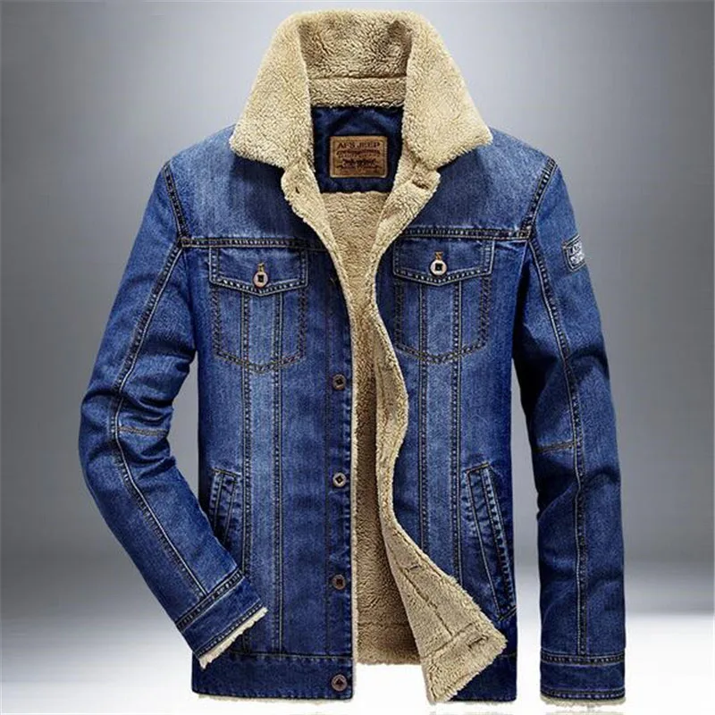 Blue TANG Autumn Winter Men's Jacket and Coats Fashion Mens Jeans Jacket Brand Denim Thick Warm Outwear Male Cowboy Clothing - Цвет: Blue