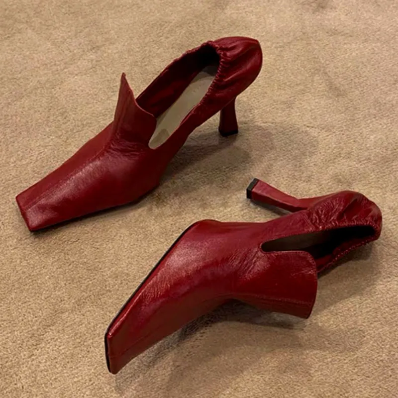 2020 New Early Spring Women Pumps Shoes Retro Fashion Square Toe High Heels Lady Shoes Elasticated Female Heel Shoes Big Size 40 (8)