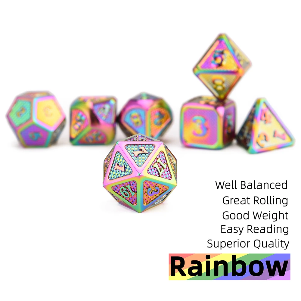 Beste Regenboog Dragon Schaal Metalen Dobbelstenen met Zwarte Pouch voor Dungeons And Dragons MTG RPG en TableTop Games