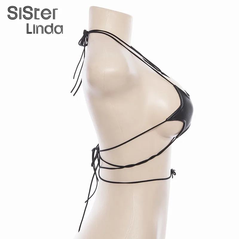 Sisterlinda, искусственная кожа, пэчворк, звезды, повязки, на шнуровке, Топики, сексуальные, кроп-топы для женщин, осень, женские, модные, вечерние, Клубные топы, Mujer