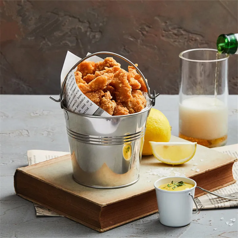Net red beer barrel stainless steel 304 mini french fries barrel bar KTV ice bucket black snack iron bucket