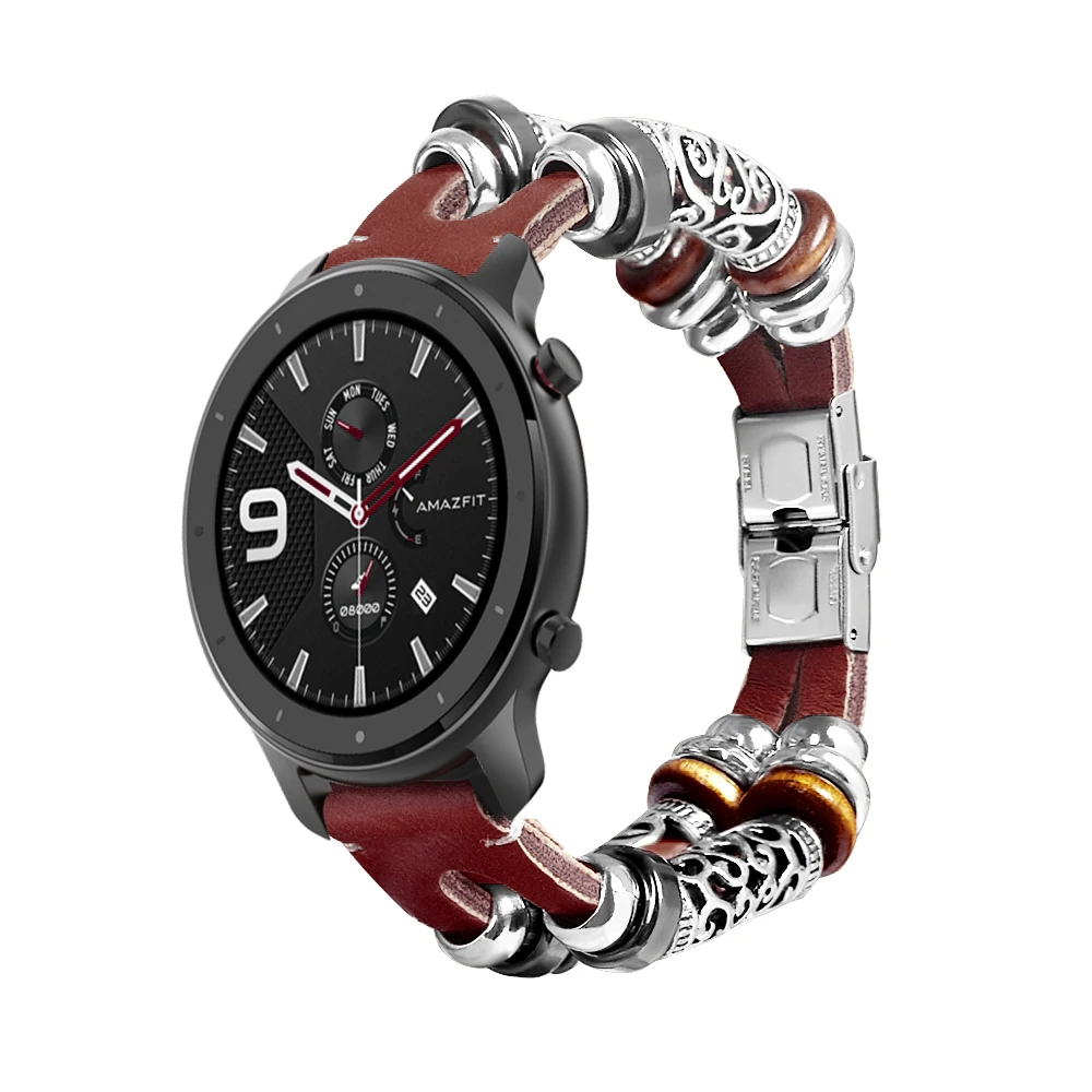 red Brown Ремешок 20 мм 22 мм для Amazfit GTR 42 мм 47 мм ремешок для часов кожаный Ретро ремешок для Huami GTS/samsung Active 2 Смарт часы браслет - Цвет: red Brown