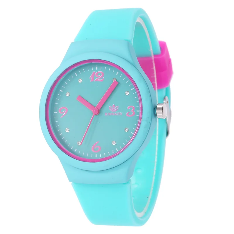 

Foreign Trade Hot Selling Candy-Colored Diamond Set Women's Silicone Watch Simple with Numbers Measuring Student Quartz Watch Wh