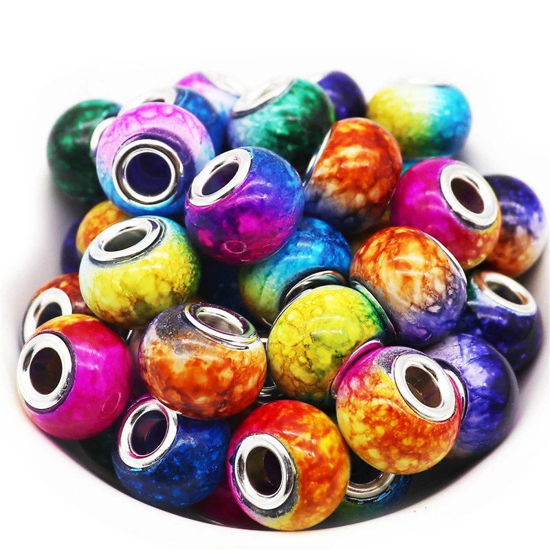 

10Pcs New Marbling Color Gradient Murano Glass Crystal Large Hole European Beads Spacer fit Pandora Bracelet for Jewelry Making