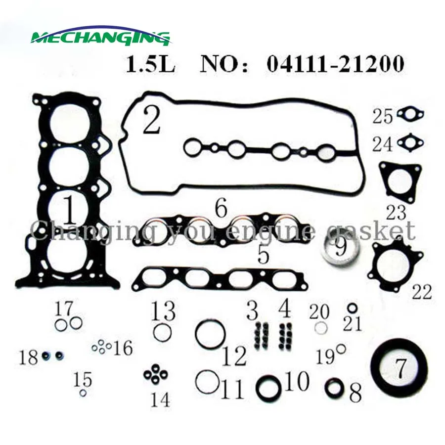 1NZFXE 1NZ-FXE для TOYOTA PRIUS 16V 1.5L металлический полный комплект для ремонта деталей двигателя прокладка двигателя 04111-21090 50221300