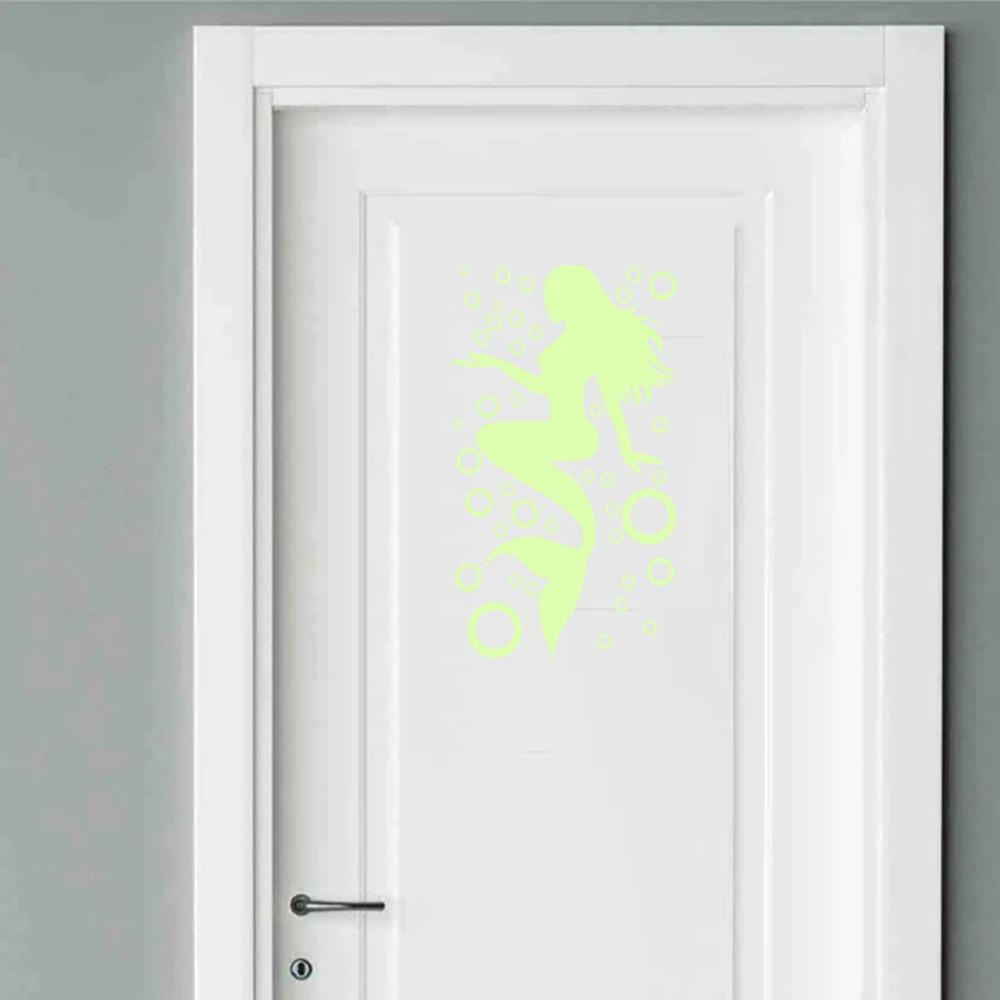 Luminous Bubble Mermaid Polka Circle Wall Stickers Kitchen Bathroom Decor Glow in the Dark Wall Decals Peel & Stick Wallpaper