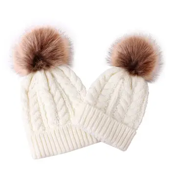 

2PCS Mother&Baby Hat Family Matching Cap Winter Warmer Knit Wool Beanie Ski Cap