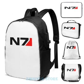 

Funny Graphic print Mass Effect N7 USB Charge Backpack men School bags Women bag Travel laptop bag