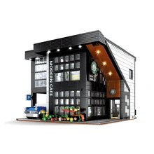 MOC 2926Pcs City Ideas Street View Creator Modern Cafe Modular Building Block Bricks Architecture Construct Model Toys Gifts