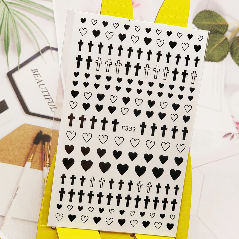 3D Nail Sticker Love Heart Cross Design Art Decorations Stickers Foil Decals Wraps Manicure Accessories Nails Decoraciones | Красота и