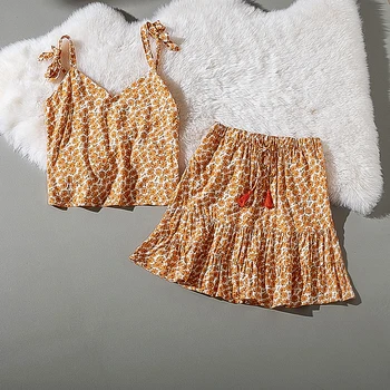 

Cthink Sunflower Print Strapless Tops And Mini Skirt Women Holiday Casual Prairie Chic Two Piece Set Women Floral Print Crop Top