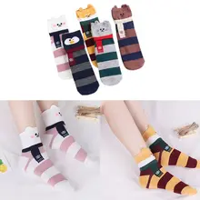 5 пар, женские носки в полоску с объемными ушками из мультфильмов, Носки с рисунком собаки, кролика, медведя, пингвина, шарф с принтом, Осенние Чулочные изделия, подарки