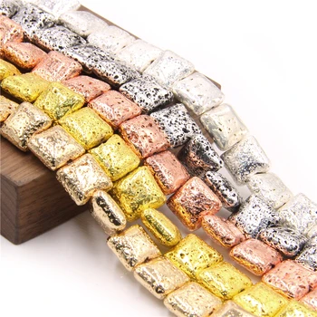 

Natural Square volcanic lava stone beads charm flat 12mm rose gold gun black stone beads for jewelry making bracelet diy finding
