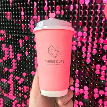 

50pcs Anti-scalding hollow double-layer coffee milk tea paper cup with lid disposable packaging net red hot drink paper cups