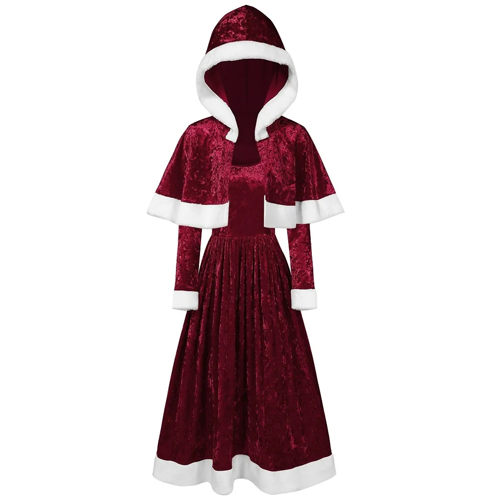 Рождественское платье, бархатное элегантное винтажное платье с капюшоном, вечернее платье,, праздничный костюм, Женское зимнее платье 19Sp