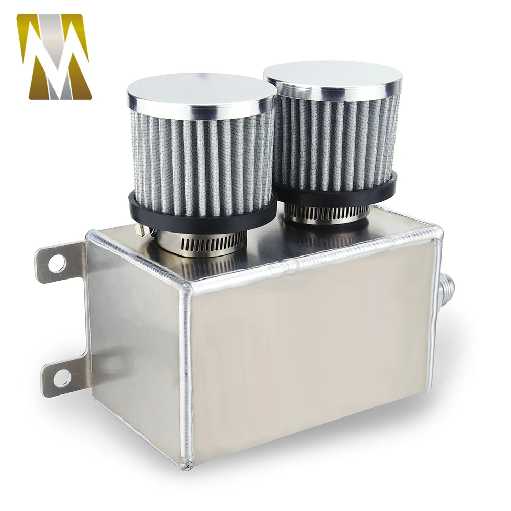 Universal 1.2L 2 Ports Fuel Oil Catch Can AN10 Fittings Oil Tank With 2 air Filters Oil Catch Reservoir Tank Can Breather Kit