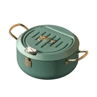 Marmite à frire jetable avec contrôle de température, outils de cuisson, acier inoxydable vert, thermomètre, tempura, poêle, cuisine 6