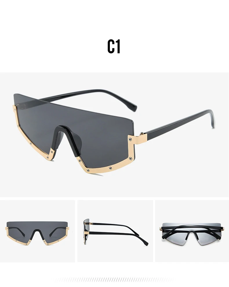 Half Frame Oversized Sunglasses Ladies Men One lens Brand Designer high quality Trendy Black Sunglasses Women UV400