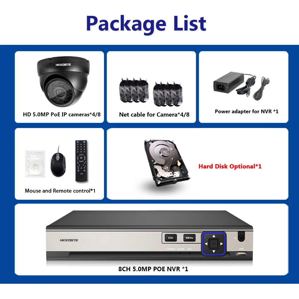  POE NVR 8CH Full HD Kit Security 24PCS Infrared Leds IP Camera CCTV System Room/Villa Street Dome C - 4000162708490