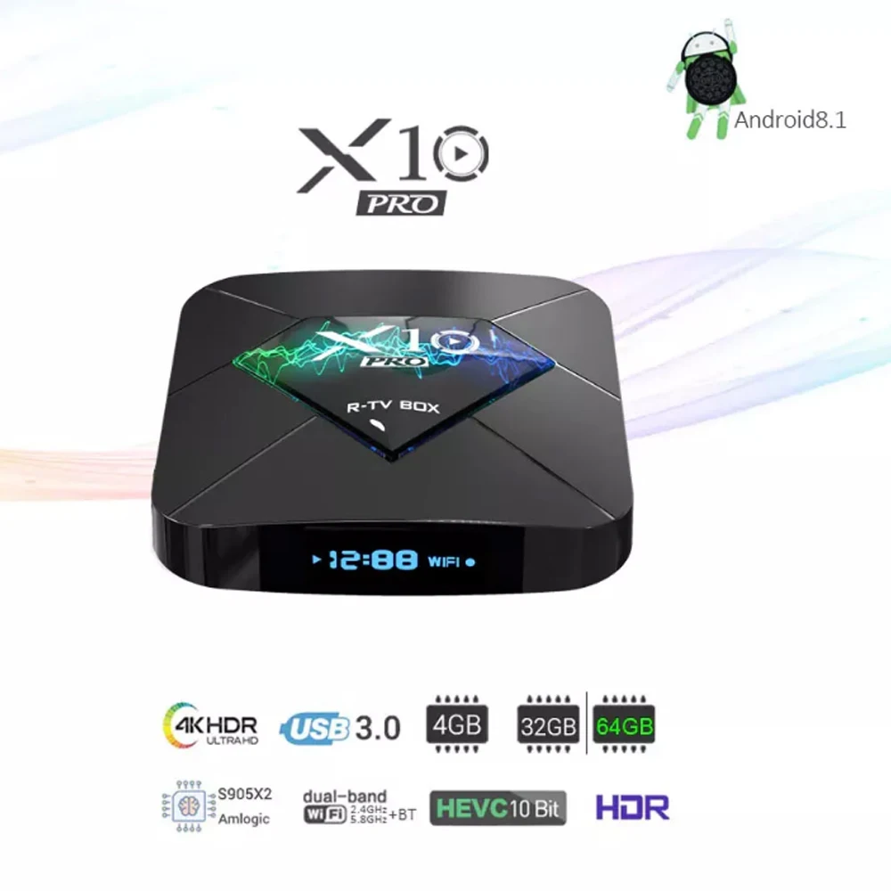 LEORY X10 PRO 4GB 64GB S905X2 Android 8.1 5G WIFI bluetooth 4.0 Quad Core Smart 4K Set Top Box 2.4G/5.0G | Электроника
