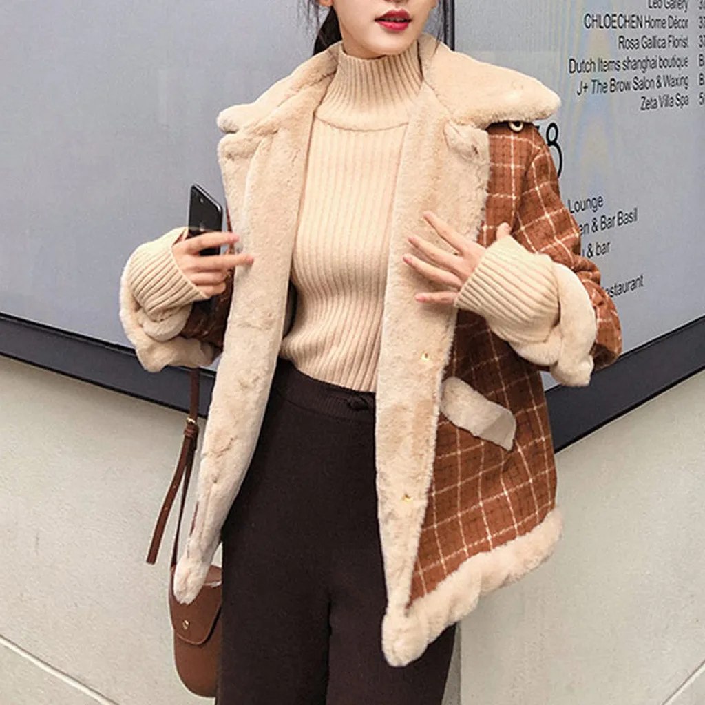 Зимнее женское пальто manteau femme hiver, верхняя одежда в клетку, пэтчворк, утепленное пальто, плюшевая куртка, пальто abrigos mujer invierno
