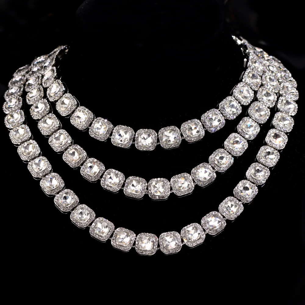 Men 13mm Hip Hop Big Crystal Tennis Chain Necklace for Women