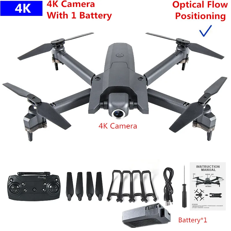 4K UHD Foldable Portable WIFI Real Time RC Drone Model 2.4G 180 Degree Adjust Dual Camera Auto Hover APP Control Quadcopter - Цвет: 4K 1 Battery