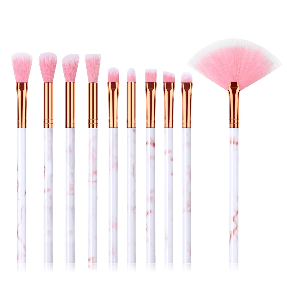 

New 10pcs Set Of Makeup Fan Brushes,Marble For Face Shading Powder Foundation Eye Shadow Soft Fiber Hair Cosmetics Beauty Kit